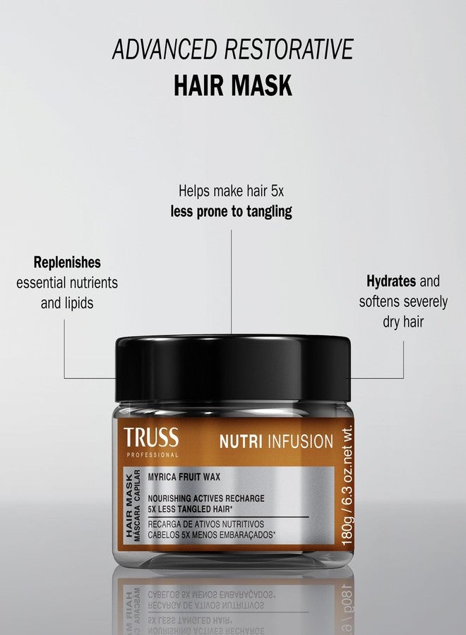 تروس قناع الشعر TRUSS Nutri Infusion - علاج ترطيب عميق للشعر الجاف أو التالف أو المعالج كيميائياً مع شمع فاكهة الميريكا - يعيد الدهون ويرطب ويقلل من التشابك (6.3 أونصة) - Image 2
